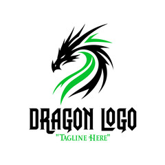 Fototapeta premium Majestic Black Robot Dragon Logo with Neon Green Accents for Powerful Branding and Fantasy Identity 