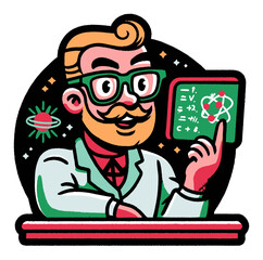 Friendly Cartoon Scientist Waving with Retro Style and Bright Colors