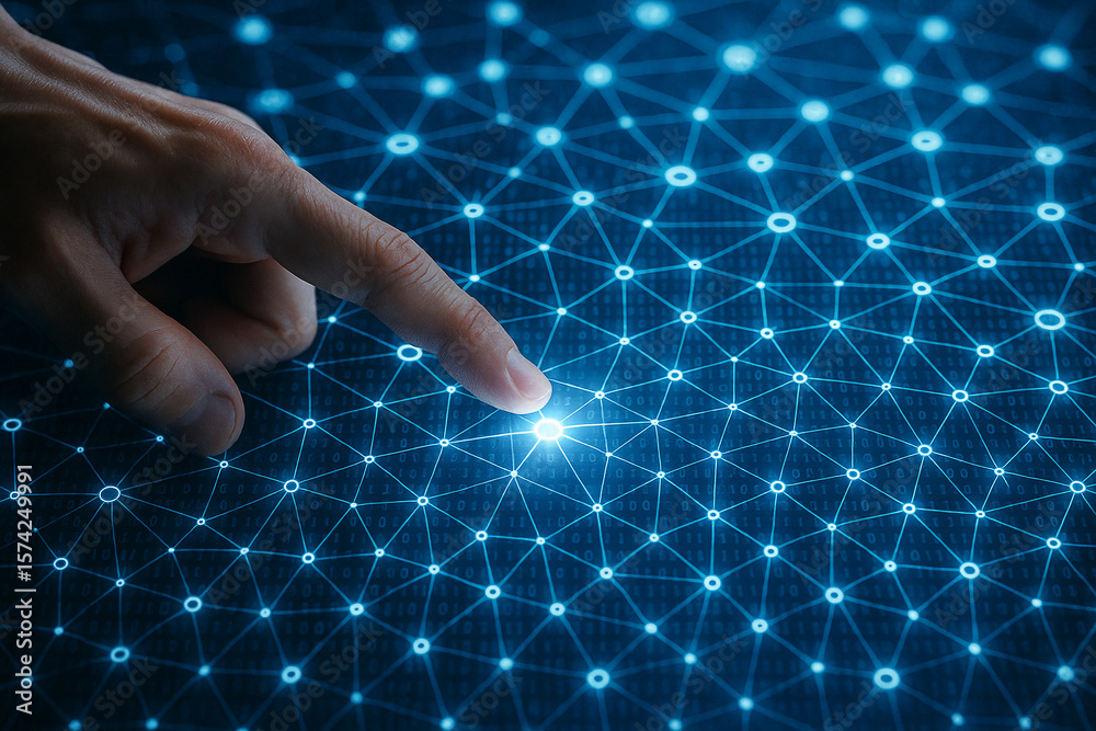 Poster touching digital network connection technology innovation ai artificial intelligence big data concep