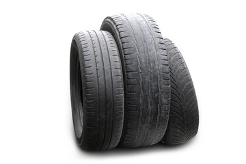 old worn damaged tires isolated on white background