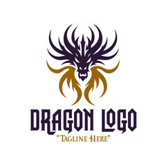 Mystical Purple and Gold Dragon Head Logo for Fantasy Branding and Powerful Identity
