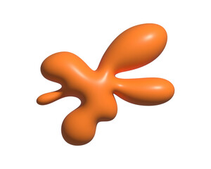 Cartoon Orange Drop Stain Splatter. Paint and Ink with Splashes. 3D Render, Transparent Background. Single Keywords Only