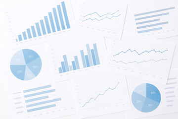 Business data analysis charts and graphs for financial report presentation and market research insights