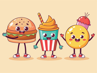 Funny Burger Fries Soda Ice Cream Mascots