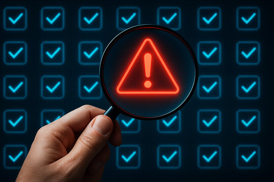 Error detection and risk assessment using checklist and magnifying glass for quality control process