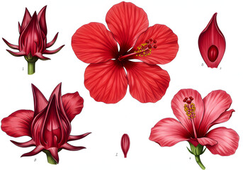 Hibiscus Flower Stages A Botanical Illustration