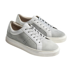Stylish grey and white suede leather sneakers isolated on transparent background