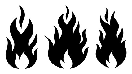 Set of fire flame vector icons in various shapes. Isolated on transparent background, perfect for warning signs, energy, heat, danger, and graphic design use.