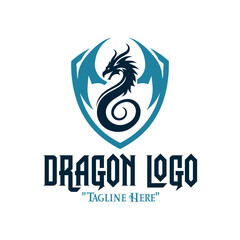 Creative Blue Dragon and Shield Logo for Modern Branding and Fantasy Identity
