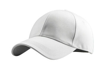 Fototapeta premium White baseball cap mockup, blank curved brim sports hat PNG, minimalist headwear template for branding and apparel design isolated on Transparent Background