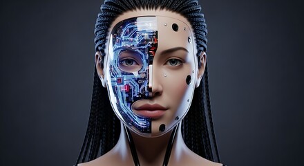 Cyberpunk Woman Half Human, Half Machine Digital Art. (AI Generated)