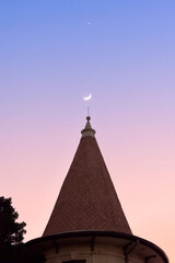 church steeple at sunset