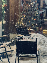 christmas tree on a bench