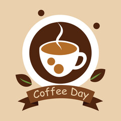 Obraz premium Simple Coffee Day Celebration with Steaming Cup and Beans