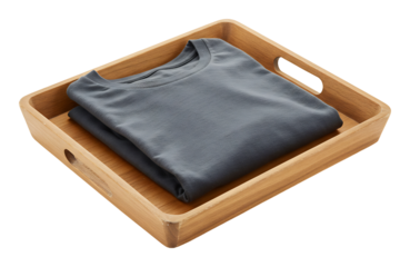 木製トレーの上のシンプルシャツ