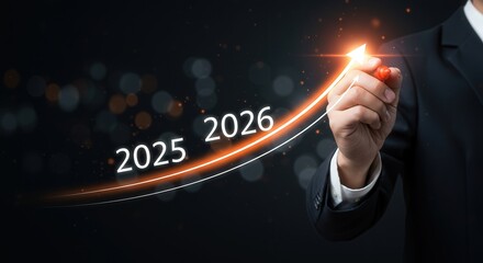Business growth trend with 2025 and 2026 Year concept and hand drawing upward arrow