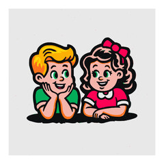 Two Cartoon Friends Enjoying Nature on a Bench with Lush Greenery
