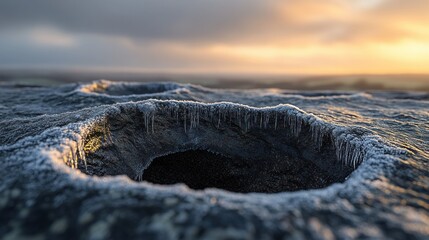 Frozen rock formations at dawn