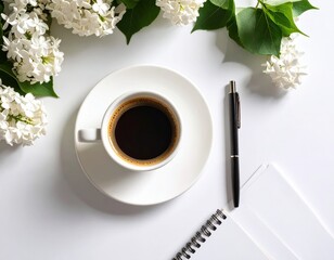 Elegant White Coffee Cup With Flowers On A White Background