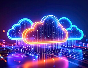 Obraz premium Neon cloud computing