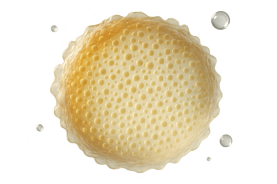 Abstract textured beige sphere, cellular structure isolated on transparent background.