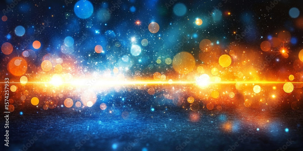 Poster Vibrant Abstract Sparkly Explosion with Colorful Bokeh Lights and Dynamic Flare Effects for Design