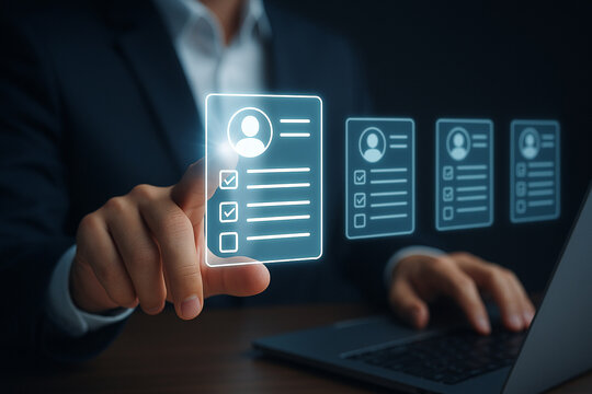 Hr recruitment process online job application candidate selection and digital resume screening concept