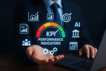 Fototapeta premium Kpi performance indicators business strategy and metrics dashboard tracking and management solutions