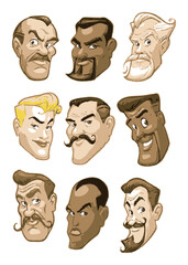 Hand-Drawn Vector Portraits of Male Characters with Unique Mustaches