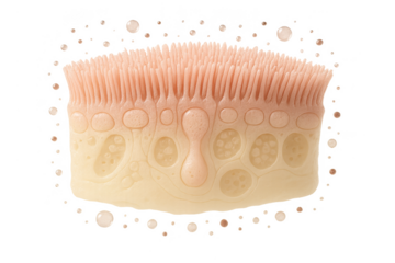 3D render of intestinal villi with cells and particles on transparent background