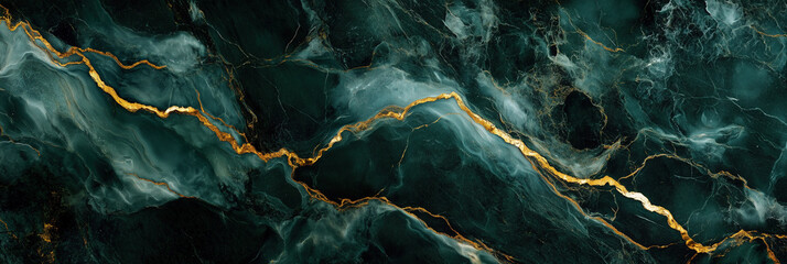 Elegant emerald green marble texture with striking gold veins and rich, glossy mineral patterns, luxury stone background