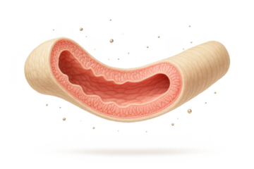 Human intestine wall cross-section with folds, isolated on transparent