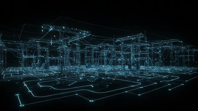 Abstract digital grid structure in blue against black background  