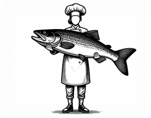 Chef Holding Large Salmon Illustration