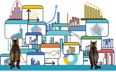 データを分析する黒猫のイラスト