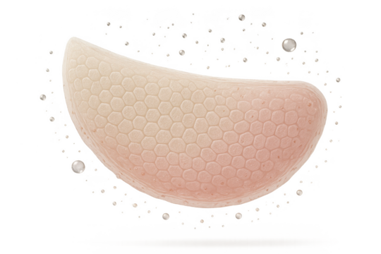 Microscopic view of human skin cells with collagen on transparent background