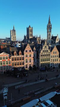 Aerial view of Ghent, East Flanders, Belgium.