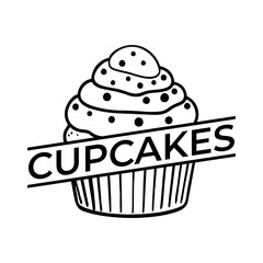 Cupcakes logo vector illustration template. Simple letter design black and white
