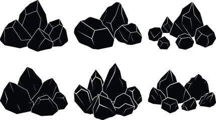 Vector art of a collection of black coal piles isolated on a transparent background