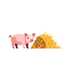 Piglet with Haystack: Cute Farm Animal Illustration