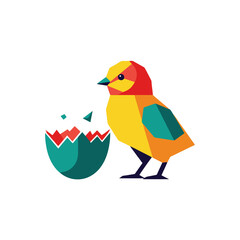 Geometric Bird Hatching From Egg - Colorful Illustration