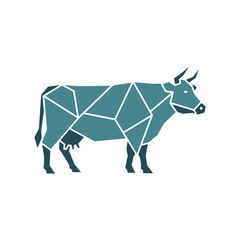 Geometric Cow Illustration - Teal Farm Animal