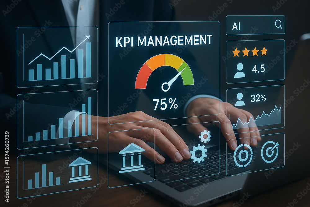 Poster kpi management dashboard software for business performance analysis and data driven decision making 