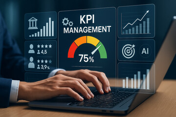 Kpi management dashboard with business analytics and performance tracking on laptop screen display view