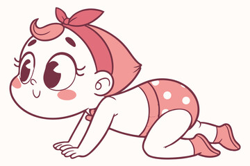 Obraz premium Vector cute Baby Girl cartoon character crawling happily with a curious expression isolated on white background
