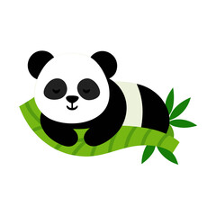 Baby panda sleeping on bamboo vector illustration