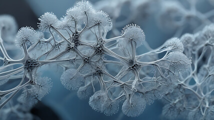 Microscopic view of fungal hyphae network, organic fractal pattern, natural microbiological texture, background mockup, microbiology lab test, biodiversity concept