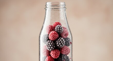 Frozen Berries in a Clear Bottle, Close-up Detail