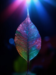 Stunning abstract leaf glowing softly in a dreamlike ethereal environment