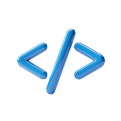 Obraz premium Blue Code Brackets Symbol Glossy 3D Render on Transparent Background